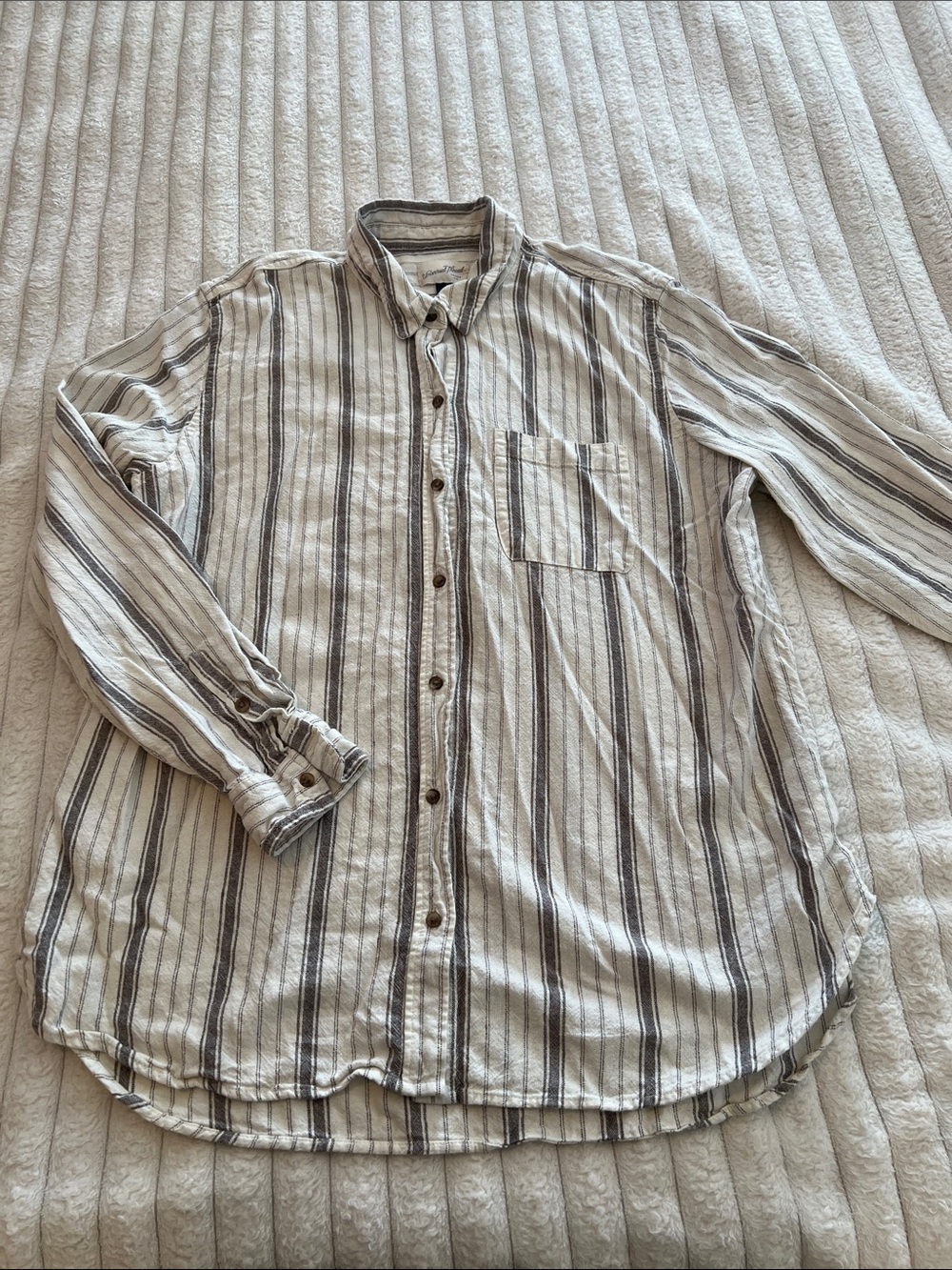Universal Thread Cream and Gray Striped Button-Down Shirt